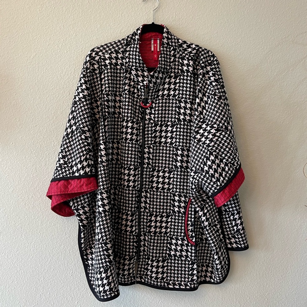 Black and white herringbone jacket/cape